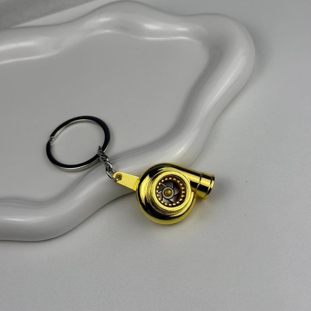 Gold Turbo Keychain Mini Car Parts Turbocharger Key Ring Metallic Finish